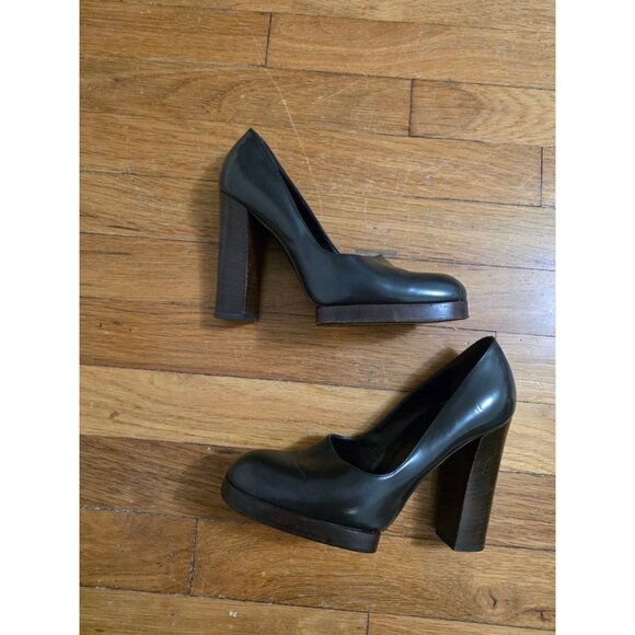 Gucci Leather Block Heels Black Shoes Size 5.5 S000021 - Picture 10 of 12